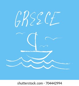 Vector illustration, Greece. Picture, label, poster, postcard, print for clothes and souvenirs, element for design.