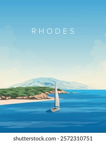 Vector illustration. Greece, Rhodes. Travel poster, banner, postcard, cover. Modern design. Tourism.