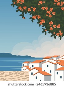 Vector illustration.  Greece. Tourist poster, banner, postcard. Trips. Modern design.