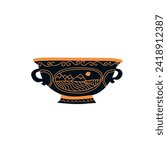 Vector illustration of a Greek black and orange vase. Cartoon hand-drawn style. Isolated element for design work. Antique, relic, historical value.