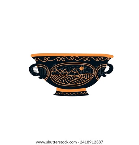 Vector illustration of a Greek black and orange vase. Cartoon hand-drawn style. Isolated element for design work. Antique, relic, historical value. Zdjęcia stock © 