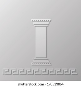 Vector Illustration with Greek Column for Your Design. Old Stone Pillar Icon Isolated on Grey Background. Greek Traditional Ornament
