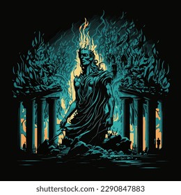 Ilustración vectorial del dios griego Hades en el inframundo