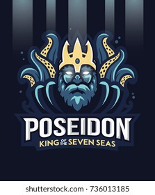 Vector illustration of greek god Poseidon king of the seven seas