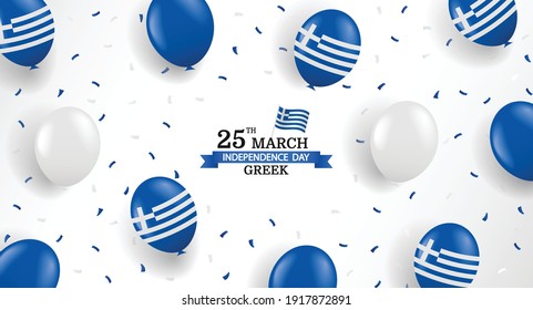 Vector Illustration of Greek Independence Day. Background with balloons and confetti.

