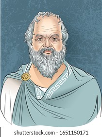 Vector illustration of Greek philosopher Socrates in cartoon style.  He was a classical Greek (Athenian) philosopher and he is considered as the father of Western Philosophy.