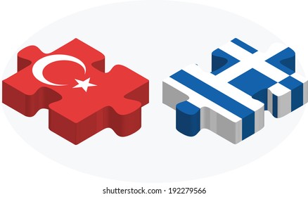 Vector illustration of Greek and Turkish Flags in puzzle isolated on white background
