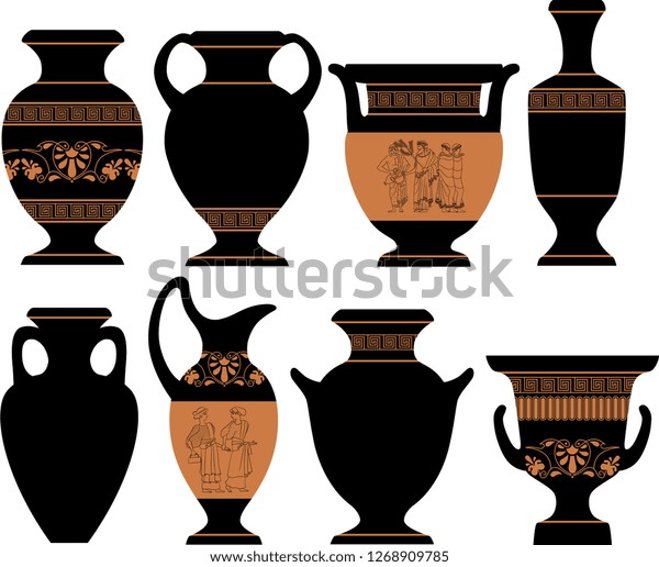 Vector Illustration Greek Vases Patterns Decorations Stock Vector