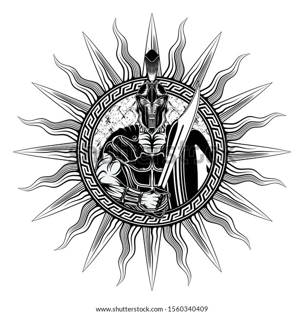 Vector Illustration Greek Warrior Sword Shield Stock Vector