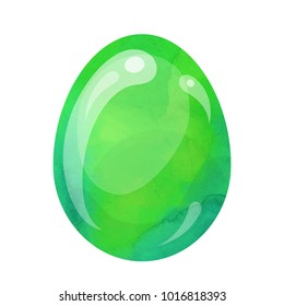 Vector illustration: green 3 d Easter egg template with watercolor texture for Easter holidays decorations isolated on white background.