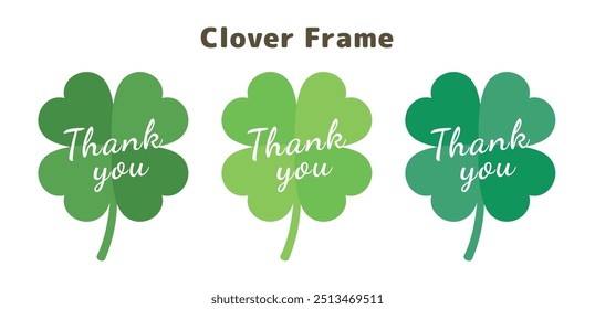 Ilustración vectorial de trébol verde de 4 hojas, decoración, silueta, marco de forma. Cuatro hojas con concepto de buena suerte y felicidad. Día de San Patricio. Trébol. Gracias conjunto de material de pegatina.