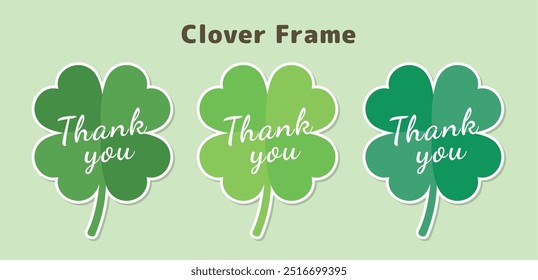 Ilustración vectorial de trébol verde de 4 hojas, decoración, silueta, marco de forma. Cuatro hojas con concepto de buena suerte y felicidad. Día de San Patricio. Trébol. Gracias conjunto de material de pegatina.