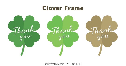 Ilustración vectorial de trébol verde de 4 hojas, decoración, silueta, marco de forma. Cuatro hojas con concepto de buena suerte y felicidad. Día de San Patricio. Trébol. Gracias conjunto de material de pegatina.