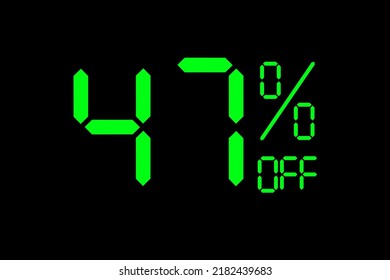 Vector illustration of green 47% discount special offer tag. Discount offer price tag for advertising campaign symbol, sales promotion marketing, shopping day in green neon digital number style.