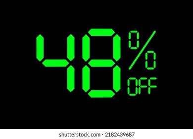 Vector illustration of green 48% discount special offer tag. Discount offer price tag for advertising campaign symbol, sales promotion marketing, shopping day in green neon digital number style.