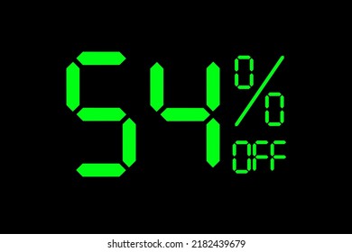 Vector illustration of green 54% discount special offer tag. Discount offer price tag for advertising campaign symbol, sales promotion marketing, shopping day in green neon digital number style.