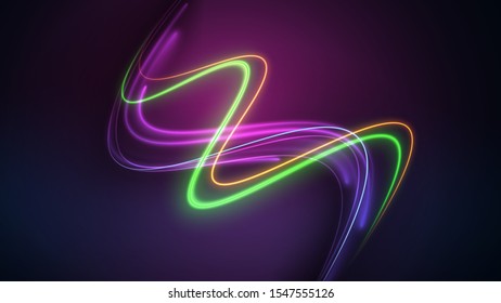 Vector illustration of green abstract background with blurred magic neon light lines. Blurry highlights on a dark background. High-speed abstraction. Shining blue fine lines. Energy waves