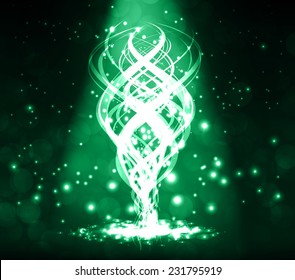Vector illustration of green abstract background with blurred magic neon light curved lines. wave. Technology background for computer graphic website internet.