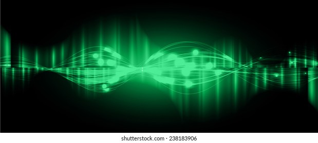 Vector illustration of green abstract background with blurred magic neon light curved lines. wave. Technology background for computer graphic website internet. 
