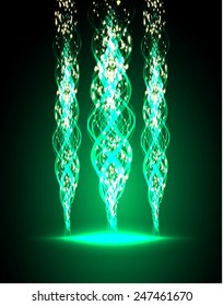 Vector illustration of green abstract background with blurred magic neon light curved lines