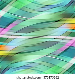 Vector illustration of green abstract background with blurred light curved lines. Vector geometric illustration.