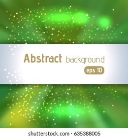 Vector illustration of green abstract background with blurred magic light rays, vector illustration.