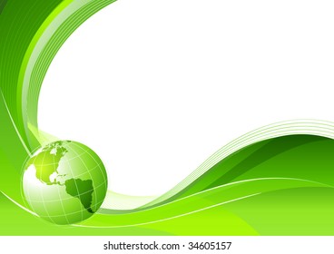 Ilustración vectorial de fondo de líneas abstractas verdes - composición de líneas curvas y globo.