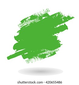 Vector illustration of green abstract shape painted by dry brush. Isolated on white background. Hand drawn shape. Soft shadow, Textured element. Dynamic. 