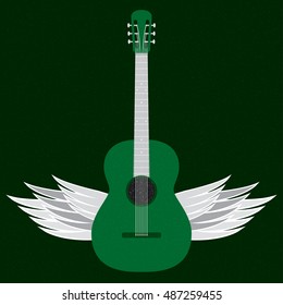 Vector illustration of green acoustic guitar