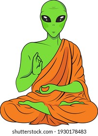 vector illustration green alien buddist