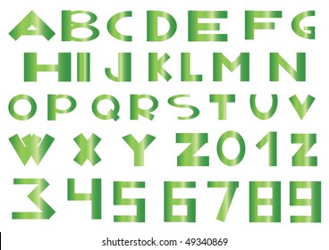 Vector illustration of green alphabet and numbers on a white background