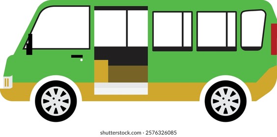 Vector illustration of Green Angkot, Angkutan Kota, Indonesian public transportation car or van, angkutan umum, green car with a lot of windows