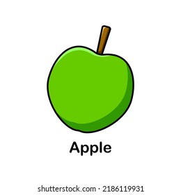 Vector Illustration Of A Green Apple, Cartoon Style.