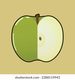 Vector illustration of green apple cross section and green apple semicircle fruit form. this green apple slice vector suitable for sticker, animation, and presentation.
