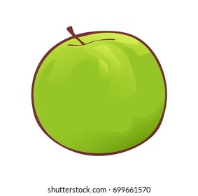 Vector illustration. Green apple Healthy vegetarian food. Cartoon sticker in comics style with contour. Decoration for greeting cards, posters, patches, prints for clothes, emblems