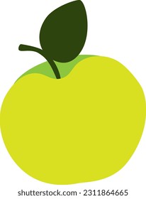 Ilustración vectorial de manzana verde con hoja aislada en fondo blanco