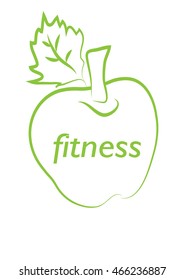 Vector illustration of green apple on white background. Concept of healthy eating. Healthy lifestyle. Apple logo. 
