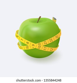 Vector illustration of Green apple with yellow measuring tape