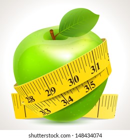 Vector illustration of Green apple with yellow measuring tape