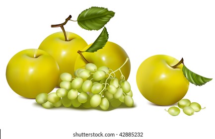 Vector illustration. Green apples and grapes.