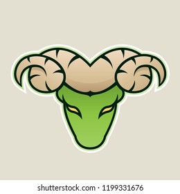 Vector Illustration of Green Aries or Ram Cartoon Icon isolated on a White Background