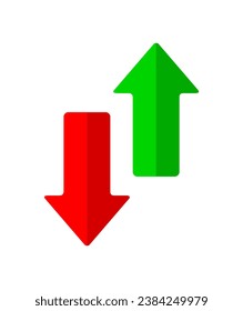 Vector illustration of a green up arrow and a red down arrow on a white background.