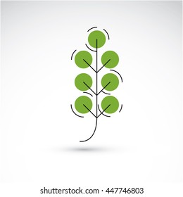 Vektorgrafik von grünem Aschenblatt einzeln auf weißem Hintergrund. Einfach gezeichnetes Naturdesign-Element, grafisches Symbol aus ökologischem Thema.