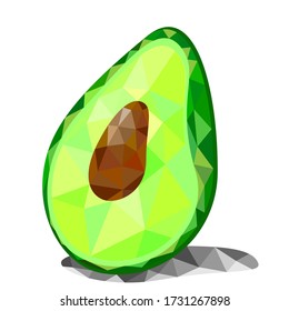 Vector illustration of green avocado in low poly, polygonal style, geometric figures.