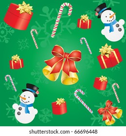 Vector illustration of green background with Christmas elements