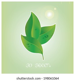 Vector illustration of a green background with leaves encouraging people to go green and treat kindly our nature