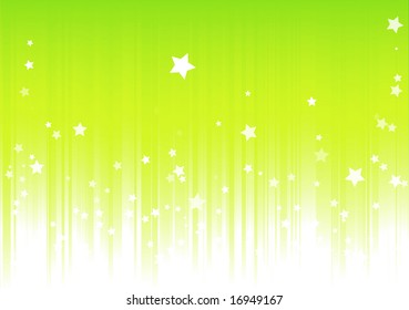 Vector illustration of Green background with light rays and burst of stars