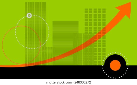 Vector illustration of a green background with a silhouette of the city.