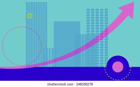 Vector illustration of a green background with a silhouette of the city.