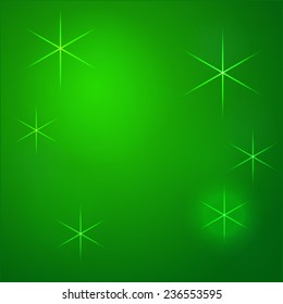 Vector illustration: green background with snowflakes and circles bokeh